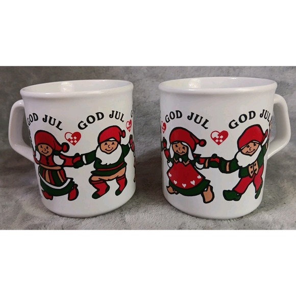God Jul Other - Reva God Jul Coffee Mug Cup Made In England Dancing Christmas Elves 1989 Vintage